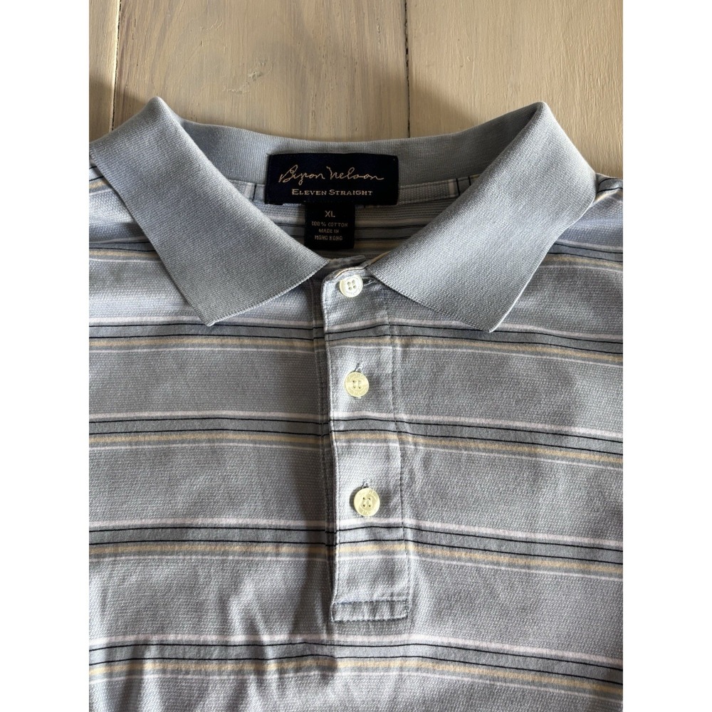 Byron Nelson Eleven Straight Polo Shirt Mens XL Blue‎ Stripe Golf Short Sleeve